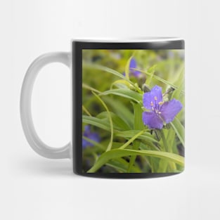 Blue and yellow flower in leaves Mug